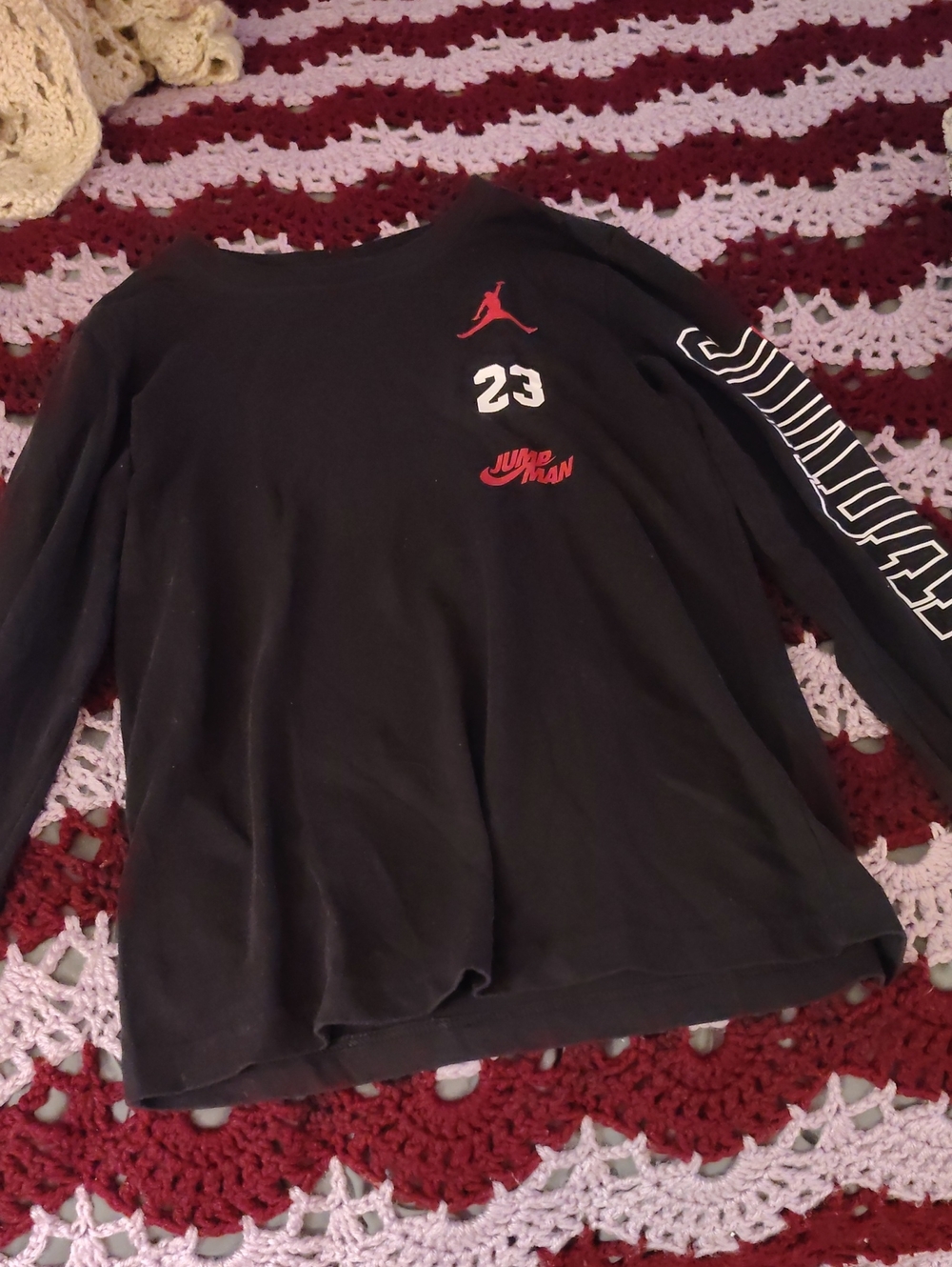 Jordan Black Long-Sleeve Tee with Red and White Logos - Picture 1 of 5